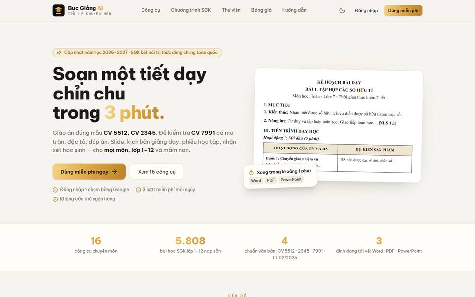 Giao diện Bục Giảng AI