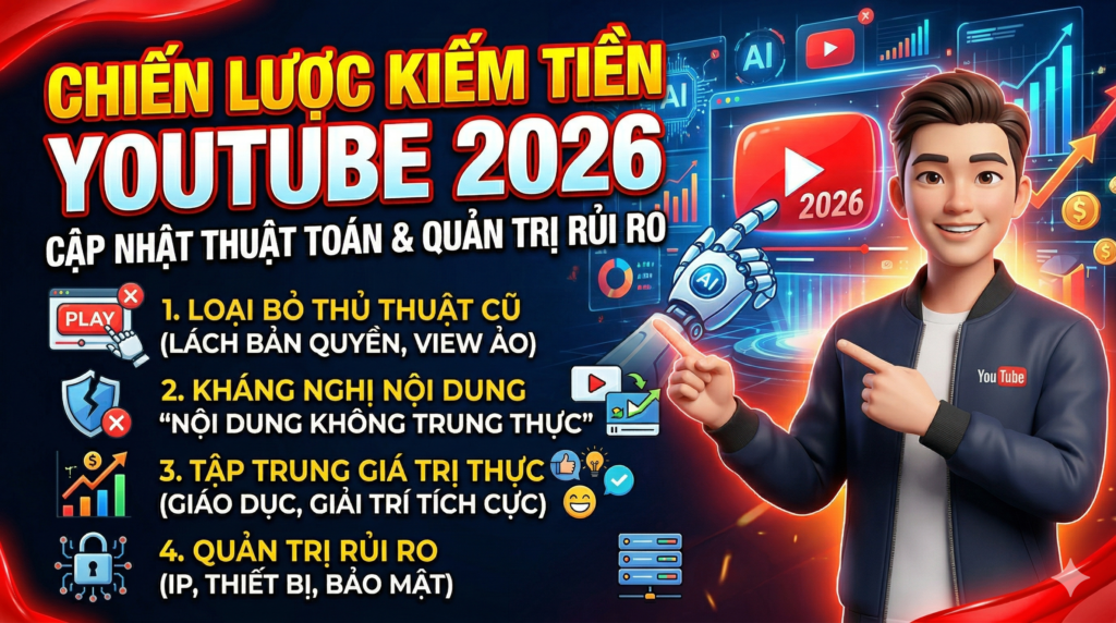 CHIẾN LƯỢC KIẾM TIỀN YOUTUBE 2026: CẬP NHẬT THUẬT TOÁN VÀ QUẢN TRỊ RỦI RO